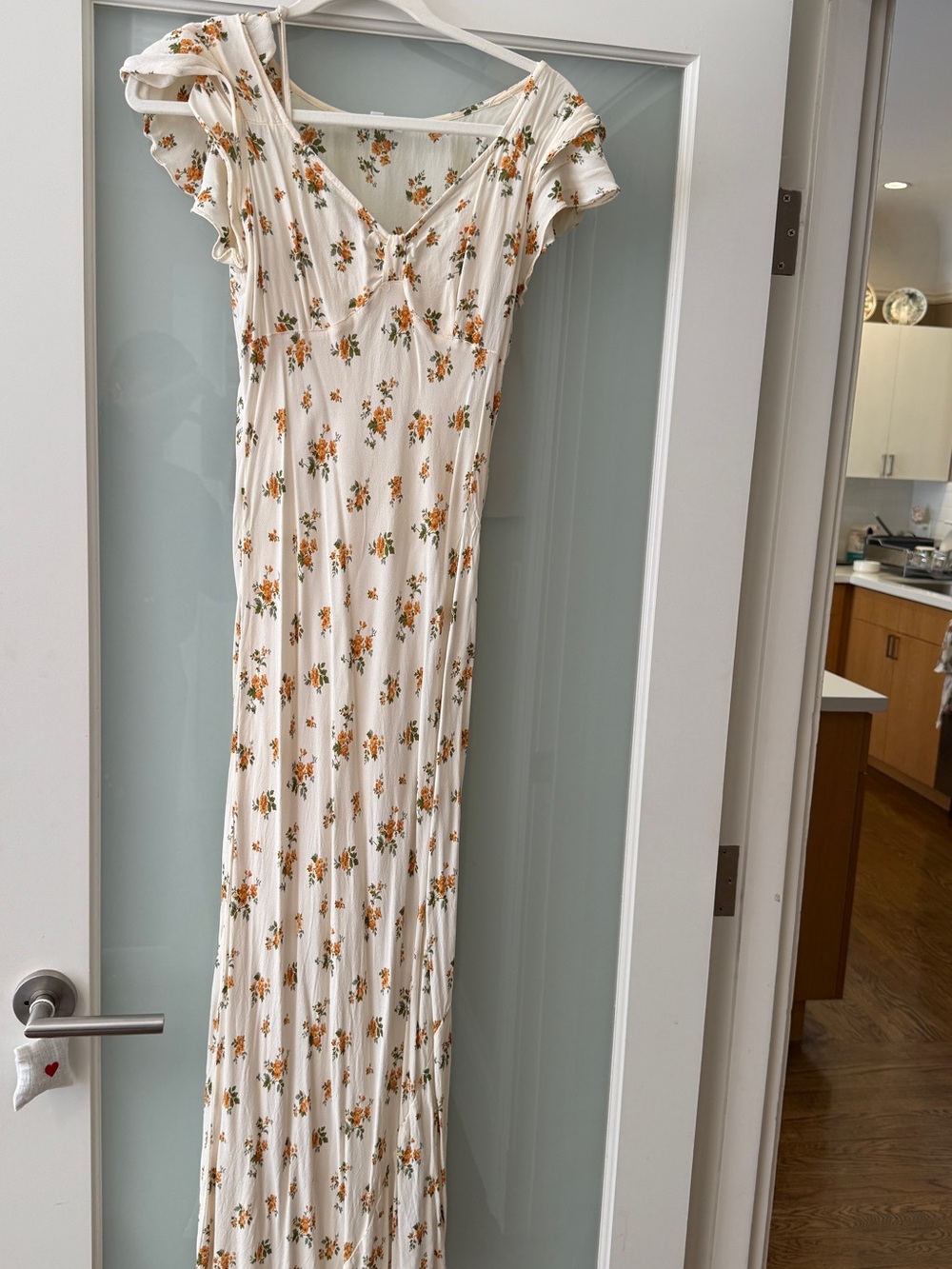 Reformation White Maxi Dress with Orange Floral Print
